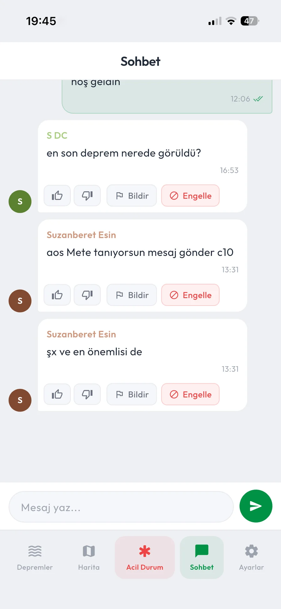 Topluluk sohbeti — kullanıcılarla anlık mesajlaşma